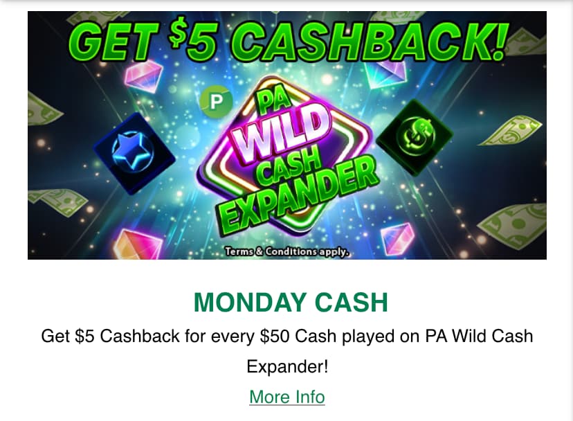 Monday Cash promo at the PA Lottery